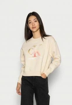 Calvin Klein Jeans SATIN BONDED BLURRED CREWNECK - Sweatshirt - Muslin