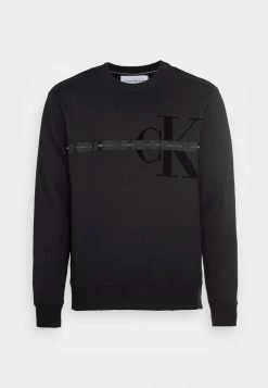 Calvin Klein Jeans MONOGRAM FLOCK TAPE CREW NECK - Sweatshirt - Black -Calvin Klein Elegant Magasin 0d76041526794c13bcea6e823c703d43