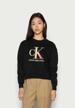 Calvin Klein Jeans SATIN BONDED BLURRED CREWNECK - Sweatshirt - Black