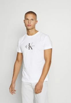 Calvin Klein Jeans ARCHIVAL MONOGRAM TEE UNISEX - T-shirt Imprimé - Bright White/black Olive