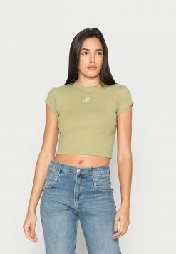 Calvin Klein Jeans CROPPED SLIM TEE - T-shirt Basique - Faded Olive