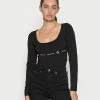 Calvin Klein Jeans REPEAT LOGO SQUARE NECK BODY - T-shirt à Manches Longues - Black