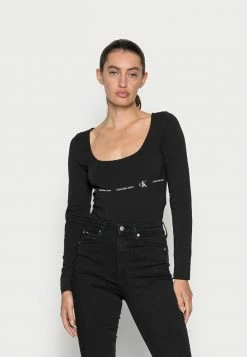 Calvin Klein Jeans REPEAT LOGO SQUARE NECK BODY - T-shirt à Manches Longues - Black