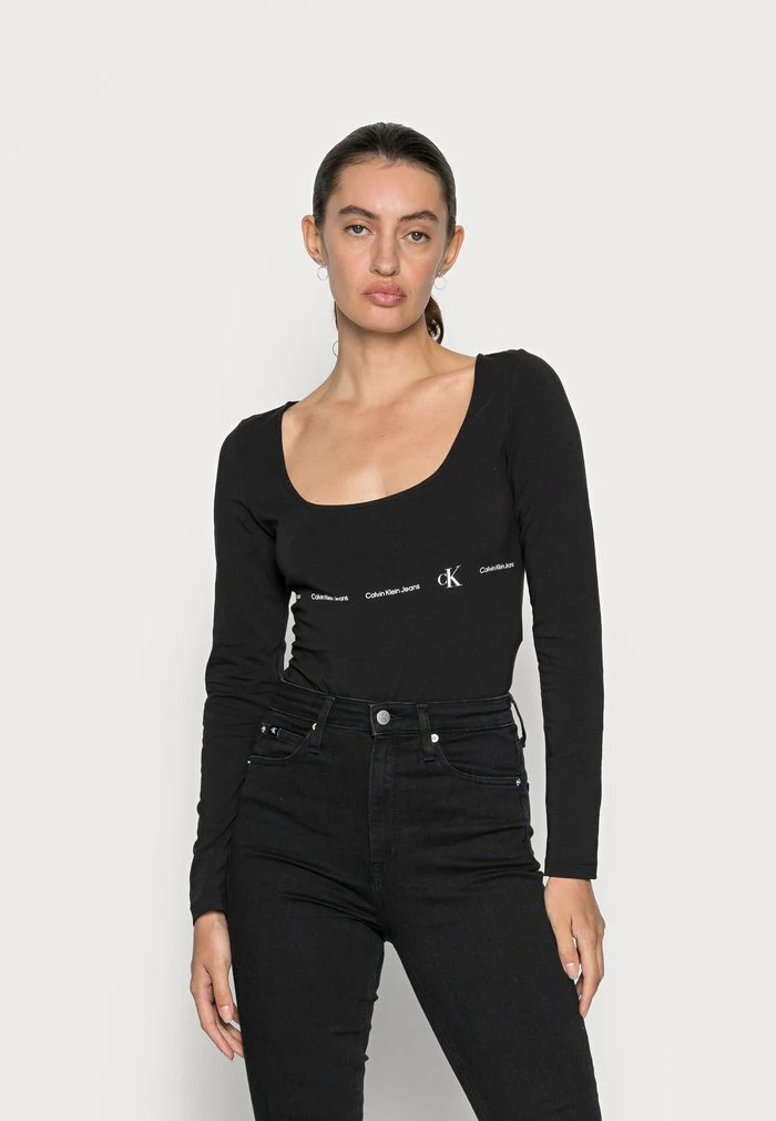 Calvin Klein Jeans REPEAT LOGO SQUARE NECK BODY - T-shirt à Manches Longues - Black 1 Calvin Klein Jeans REPEAT LOGO SQUARE NECK BODY - T-shirt à Manches Longues - Black