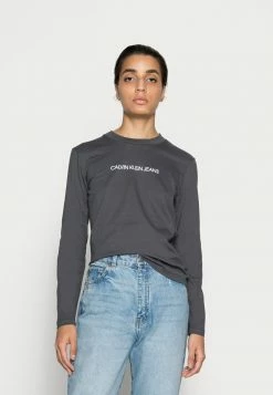 Calvin Klein Jeans SHRUNKEN INSTITUTIONAL TEE - T-shirt à Manches Longues - Gray Pinstripe