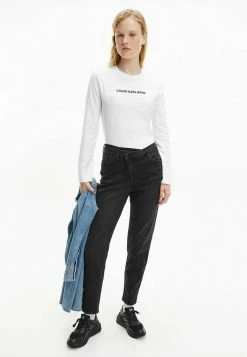 Calvin Klein Jeans SHRUNKEN INSTITUTIONAL TEE - T-shirt à Manches Longues - Bright White/ck Black