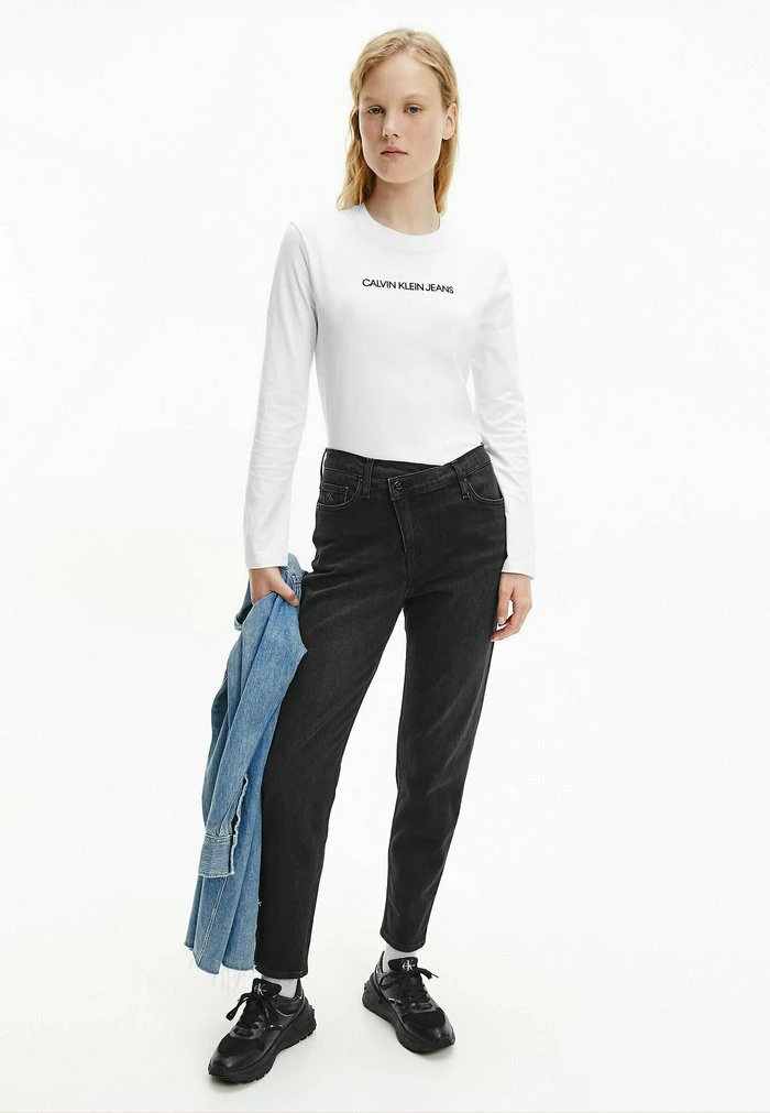 Calvin Klein Jeans SHRUNKEN INSTITUTIONAL TEE - T-shirt à Manches Longues - Bright White/ck Black 1 Calvin Klein Jeans SHRUNKEN INSTITUTIONAL TEE - T-shirt à Manches Longues - Bright White/ck Black
