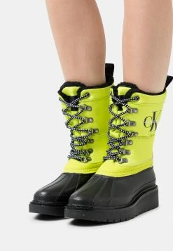Calvin Klein Jeans PLUS MID LACEUP - Bottes De Neige - Black/acid Lime