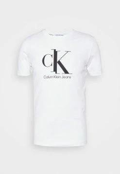 Calvin Klein Jeans SPLICED CENTER CHEST TEE UNISEX - T-shirt Imprimé - Bright White