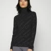 Calvin Klein Jeans LOGO ALL OVER ROLL NECK - T-shirt à Manches Longues - Black
