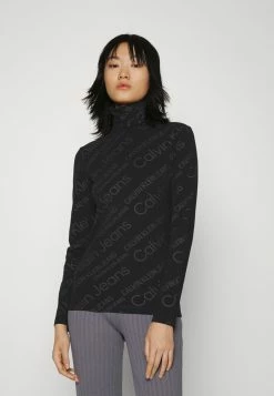 Calvin Klein Jeans LOGO ALL OVER ROLL NECK - T-shirt à Manches Longues - Black