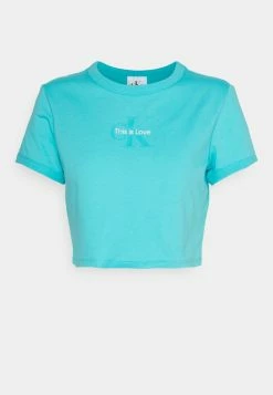 Calvin Klein Jeans PRIDE LOGO CROP TEE - T-shirt Imprimé - Blue Curacao