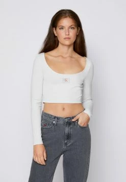 Calvin Klein Jeans SCOOP NECK TEE - T-shirt à Manches Longues - Stone Grey