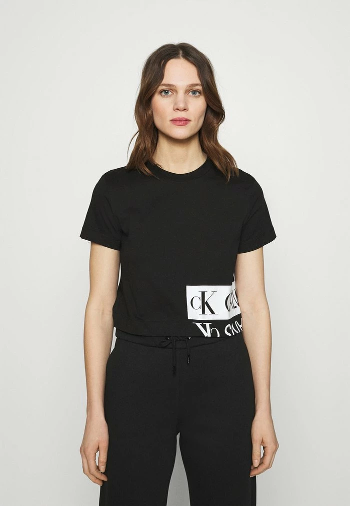 Calvin Klein Jeans MIRRORED LOGO BOXY TEE - T-shirt Imprimé - Black/bright White 1 Calvin Klein Jeans MIRRORED LOGO BOXY TEE - T-shirt Imprimé - Black/bright White