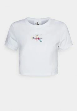 Calvin Klein Jeans PRIDE LOGO CROP TEE - T-shirt Imprimé - Bright White