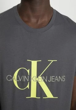 Calvin Klein Jeans SEASONAL MONOGRAM TEE - T-shirt Imprimé - Gray Pinstripe/acid Lime -Calvin Klein Elegant Magasin 49046d777a9f43369aaff0b49940a4e8