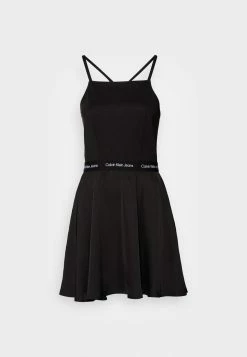 Calvin Klein Jeans LOGO STRAPS FABRIC MIX DRESS - Robe De Jour - Black -Calvin Klein Elegant Magasin 4920ecfffd68476aa6d830bf5821a7cf