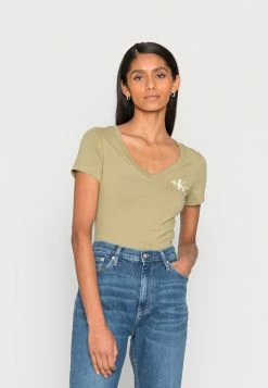 Calvin Klein Jeans MONOGRAM LOGO V NECK TEE - T-shirt Basique - Faded Olive