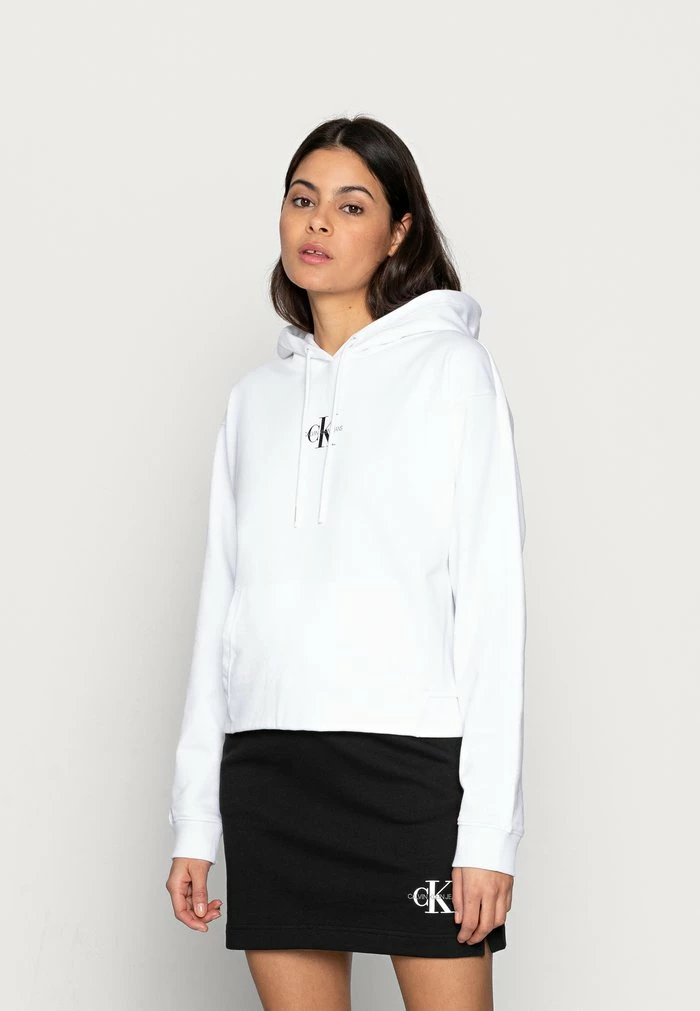 Calvin Klein Jeans CROPPED MONOGRAM HOODIE - Sweatshirt - White 1 Calvin Klein Jeans CROPPED MONOGRAM HOODIE - Sweatshirt - White