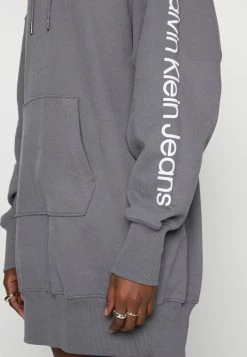 Calvin Klein Jeans TWO TONE MONOGRAM HOODIE DRESS - Robe De Jour - Fossil Grey -Calvin Klein Elegant Magasin 5667a9f2faa84bba9f480756785afb9b