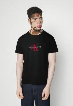 Calvin Klein Jeans ARCHIVAL MONOGRAM TEE UNISEX - T-shirt Imprimé - Black/salsa