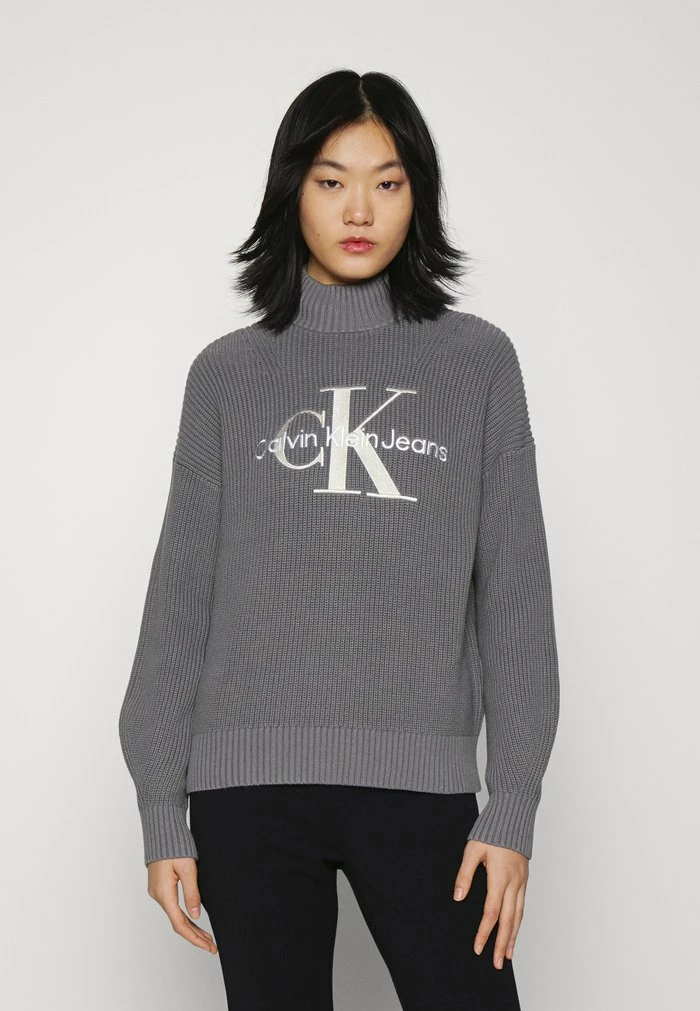 Calvin Klein Jeans TWO TONE MONOGRAM LOOSE - Pullover - Fossil Grey 1 Calvin Klein Jeans TWO TONE MONOGRAM LOOSE - Pullover - Fossil Grey