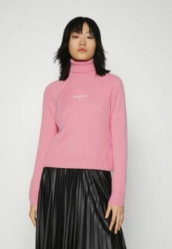 Calvin Klein Jeans MONOGRAM EMBROIDERY ROLL NECK - Pullover - Lipstick Pink