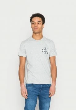 Calvin Klein Jeans TWO TONE MONOGRAM TEE - T-shirt Imprimé - Light Grey Heather