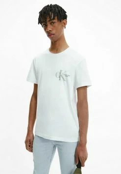 Calvin Klein Jeans BOXY MONOGRAM - T-shirt Imprimé - Bright White