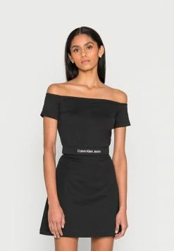 Calvin Klein Jeans SHRUNKEN LOGO MILANO BARDOT - T-shirt Imprimé - Black