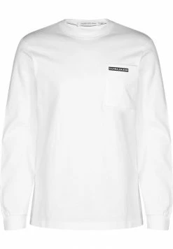 Calvin Klein Jeans LONGSLEEVE MICRO FLOCK BOX POCKET - T-shirt à Manches Longues - Bright White