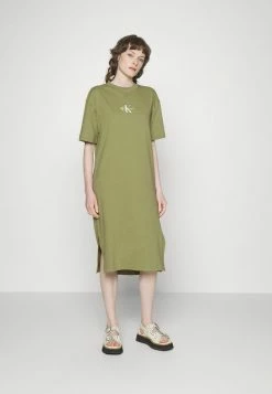 Calvin Klein Jeans MONOGRAM LOGO DRESS - Robe En Jersey - Faded Olive