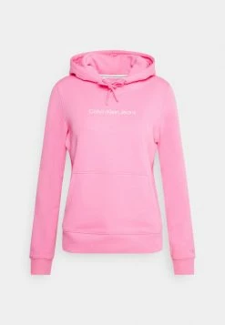 Calvin Klein Jeans SHRUNKEN INSTITUTIONAL HOODIE - Sweatshirt - Lipstick Pink
