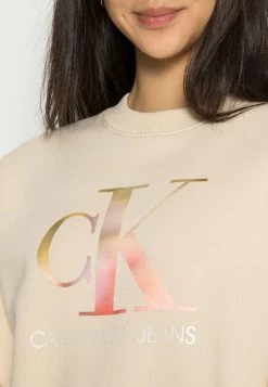 Calvin Klein Jeans SATIN BONDED BLURRED CREWNECK - Sweatshirt - Muslin -Calvin Klein Elegant Magasin 84b6ed8c08584d50ac1d5696afb601b5