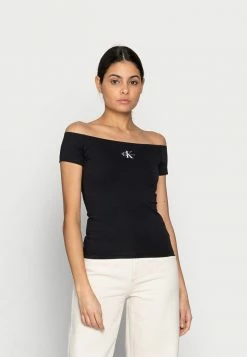 Calvin Klein Jeans MONOGRAM SLIM BARDOT TOP - T-shirt Imprimé - Black