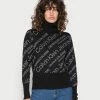 Calvin Klein Jeans LOGO ALL OVER PRINT ROLL NECK - Pullover - Black