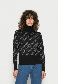 Calvin Klein Jeans LOGO ALL OVER PRINT ROLL NECK - Pullover - Black