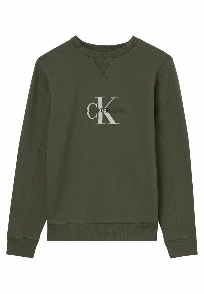 Calvin Klein Jeans ARCHIVAL MONOGRAM FLOCK - Sweatshirt - Black Olive/crockery 1 Calvin Klein Jeans ARCHIVAL MONOGRAM FLOCK - Sweatshirt - Black Olive/crockery