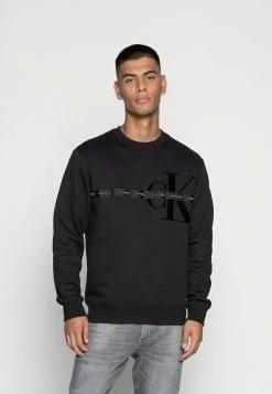 Calvin Klein Jeans MONOGRAM FLOCK TAPE CREW NECK - Sweatshirt - Black