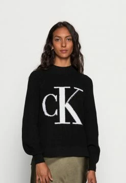 Calvin Klein Jeans RAGLAN SWEATER - Pullover - Black/bright White