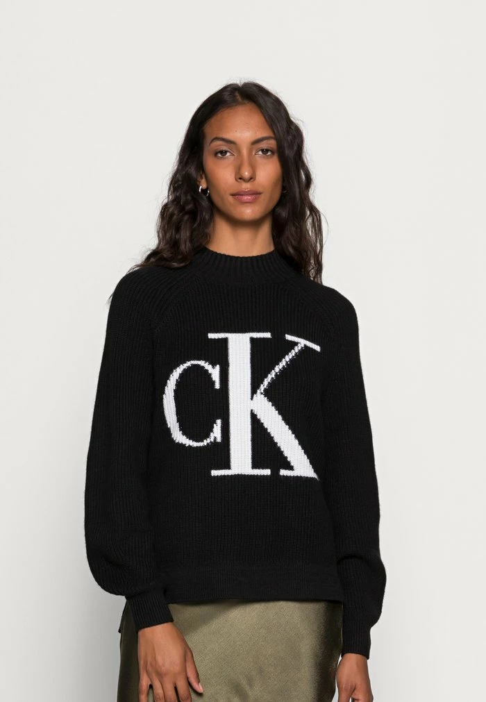 Calvin Klein Jeans RAGLAN SWEATER - Pullover - Black/bright White 1 Calvin Klein Jeans RAGLAN SWEATER - Pullover - Black/bright White