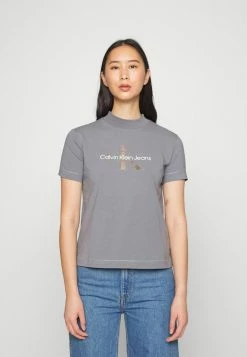 Calvin Klein Jeans GUNMETAL MONOGRAM TEE - T-shirt Imprimé - Fossil Grey
