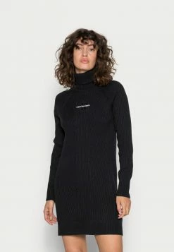 Calvin Klein Jeans MONOGRAM ROLL NECK DRESS - Robe Pull - Black