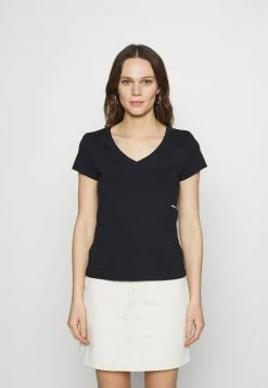 Calvin Klein Jeans MICRO BRANDING OFF PLACED VNECK - T-shirt Basique - Black