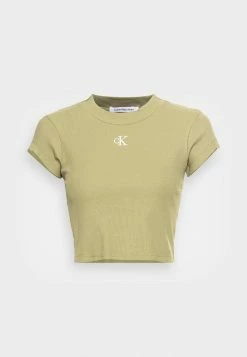 Calvin Klein Jeans CROPPED SLIM TEE - T-shirt Basique - Faded Olive -Calvin Klein Elegant Magasin 971d8b72af834d0ea3dff33c788503ff