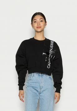 Calvin Klein Jeans VERTICAL MONOGRAM CREW NECK - Sweatshirt - Black