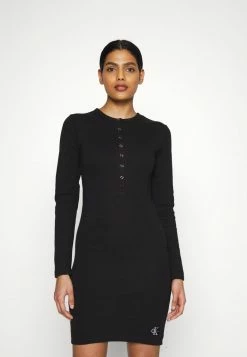 Calvin Klein Jeans BADGE HENLEY DRESS - Robe En Jersey - Black -Calvin Klein Elegant Magasin 99356130cc384226b88b2d80a798f828