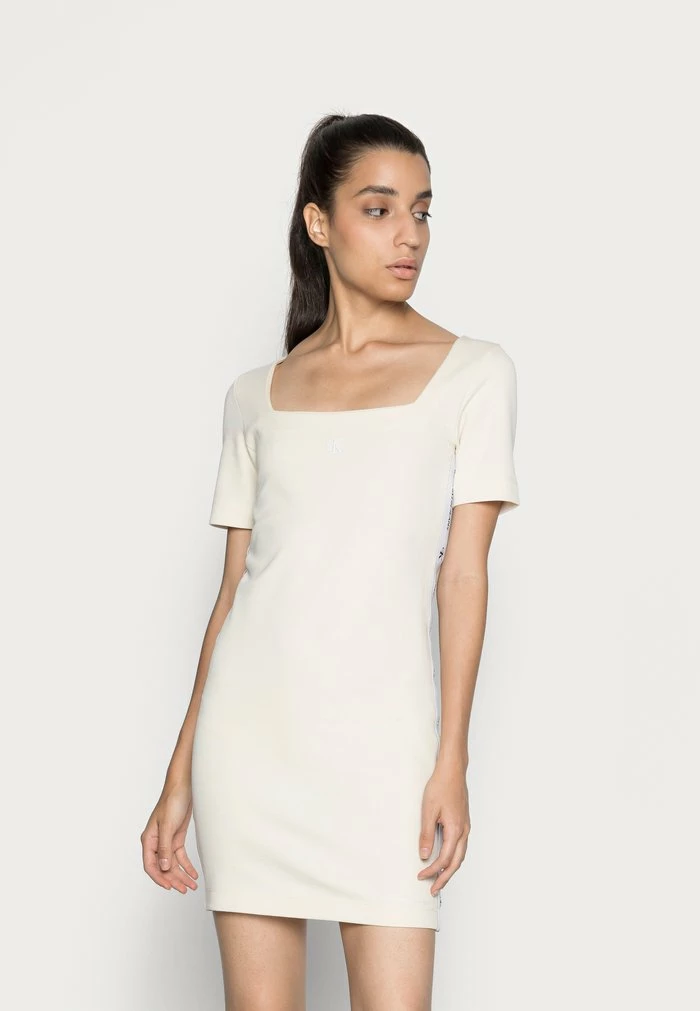 Calvin Klein Jeans SQUARE NECK DRESS - Robe En Jersey - Muslin 1 Calvin Klein Jeans SQUARE NECK DRESS - Robe En Jersey - Muslin