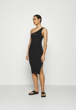 Calvin Klein Jeans PRIDE ASYMMETRICAL RIB DRESS - Robe Fourreau - Black