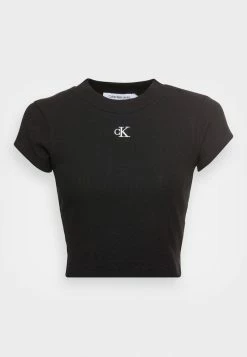 Calvin Klein Jeans CROPPED SLIM TEE - T-shirt Basique - Black -Calvin Klein Elegant Magasin a1dad5b381f04446bf3f63234869b0e4